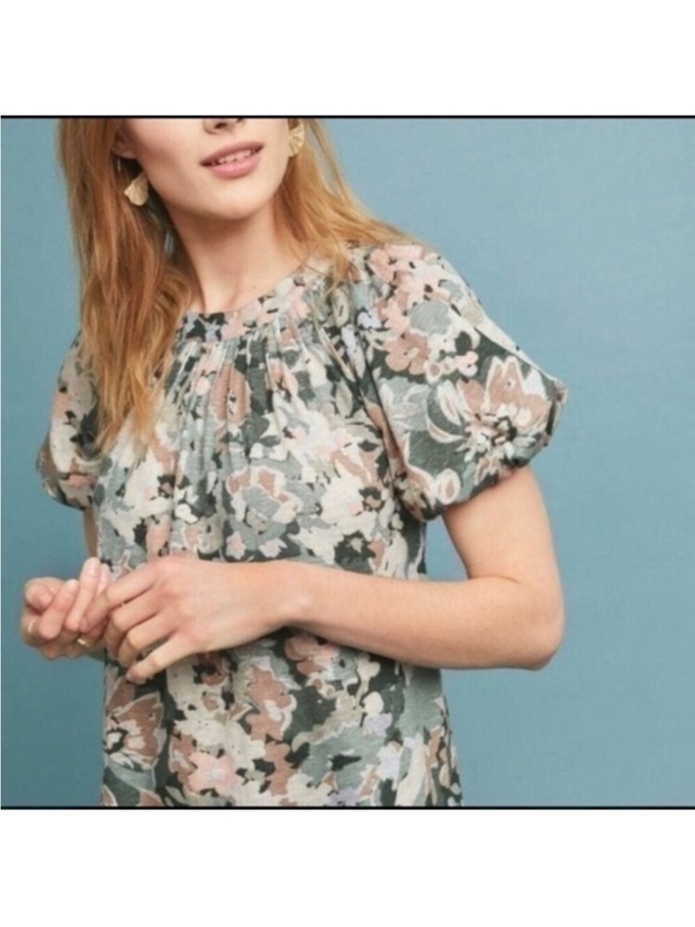ANTHROPOLOGIE BY MAEVE PUFF FLORAL SLEEVED BLOUSE SIZE Large